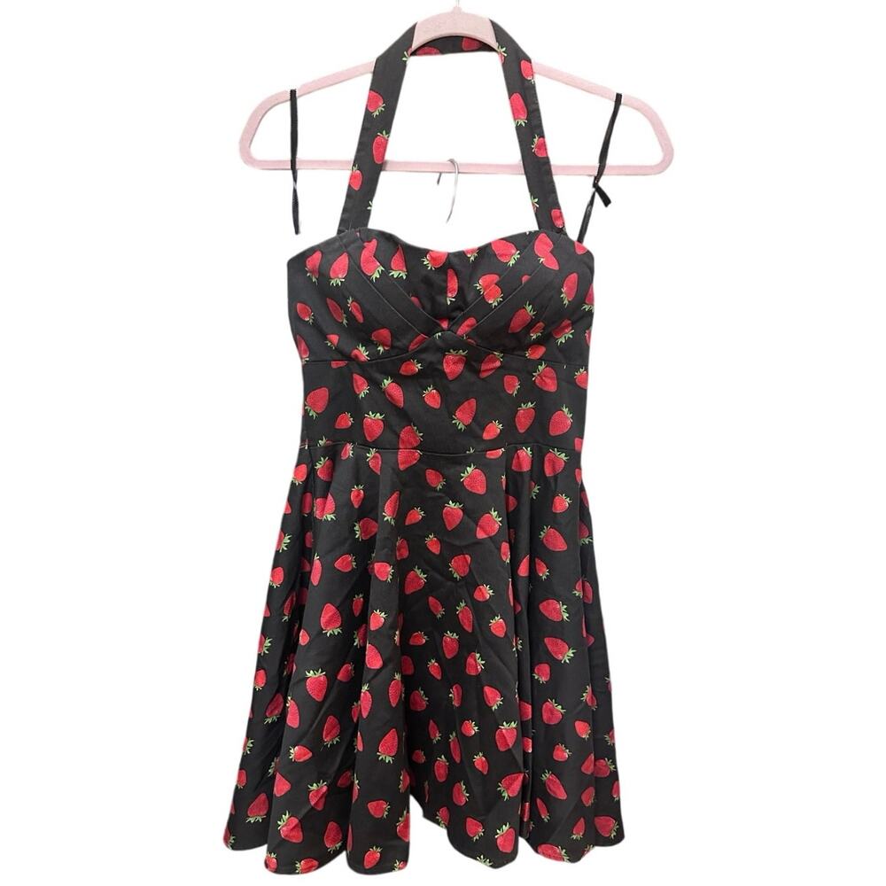 Ixia ModCloth Strawberry Print Dress Retro 50s Rockabilly Fit Flare Mini Medium‎